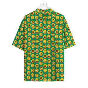 Cute Christmas Emoji Pattern Print Rayon Hawaiian Shirt