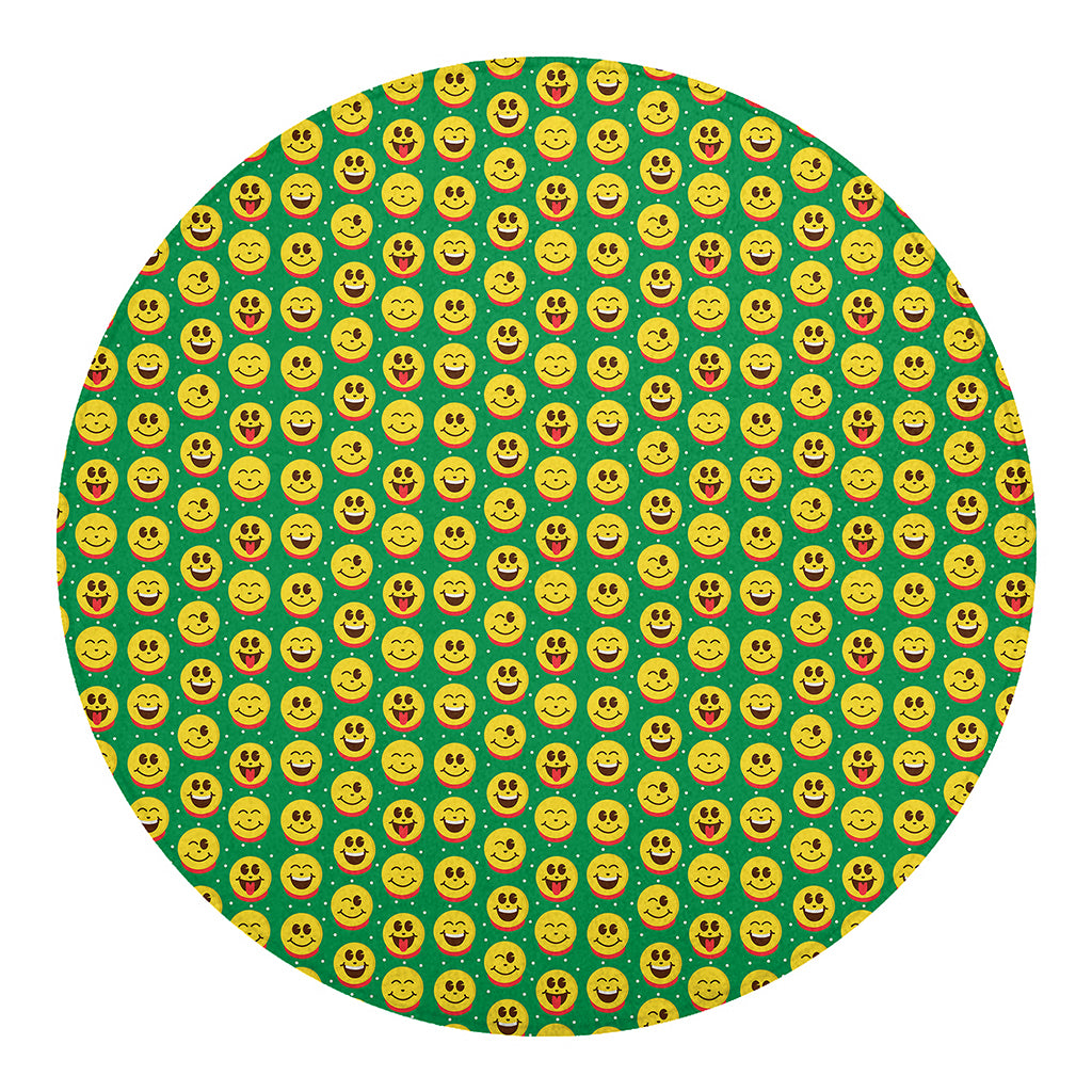 Cute Christmas Emoji Pattern Print Round Blanket