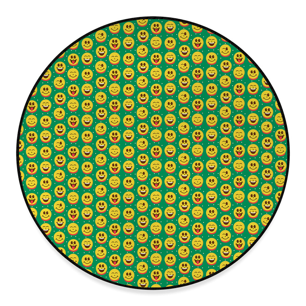 Cute Christmas Emoji Pattern Print Round Floor Mat