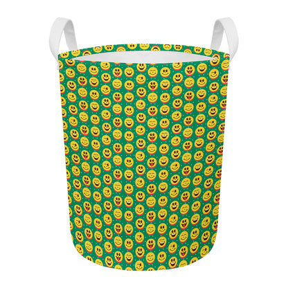 Cute Christmas Emoji Pattern Print Round Laundry Basket