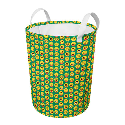 Cute Christmas Emoji Pattern Print Round Laundry Basket
