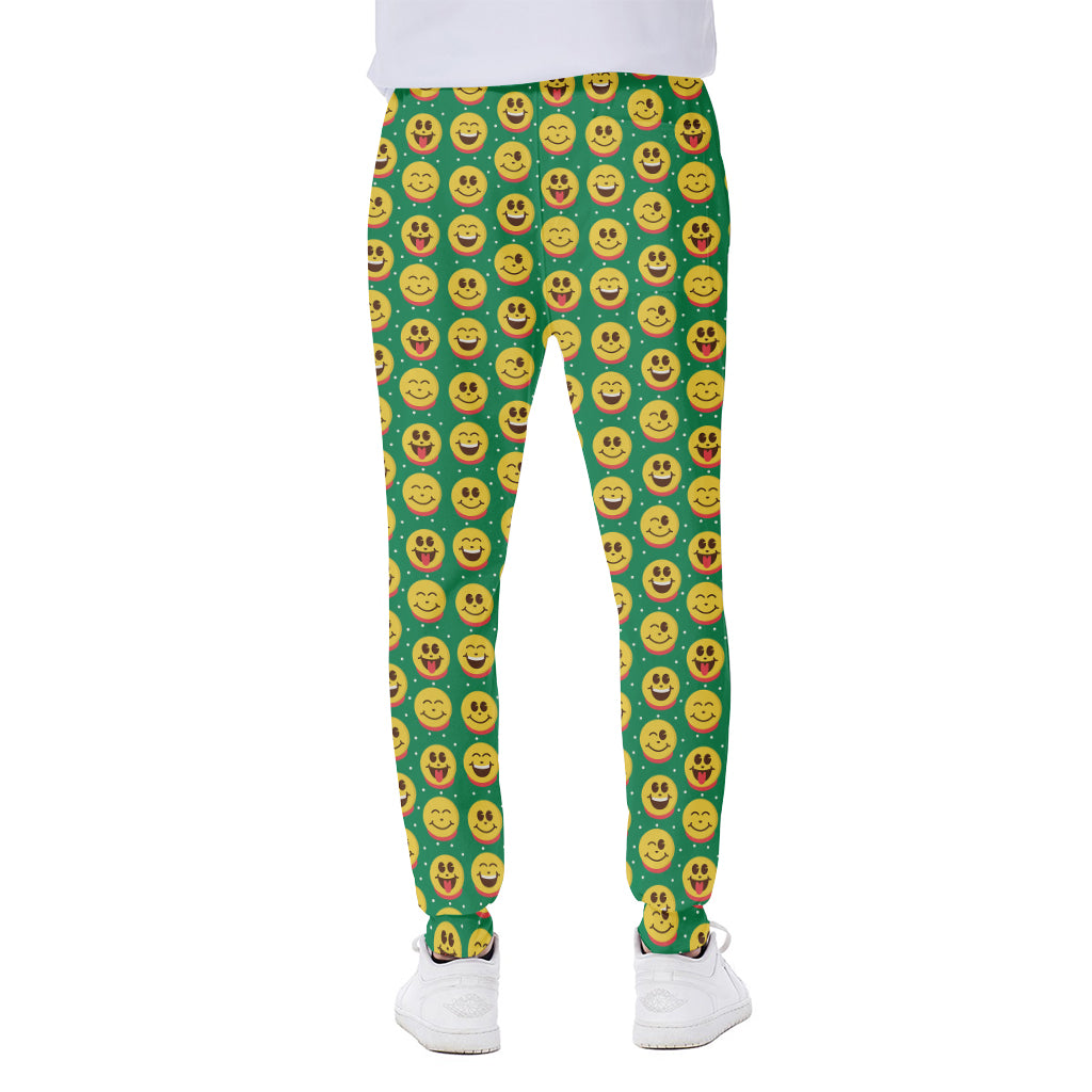 Cute Christmas Emoji Pattern Print Scuba Joggers