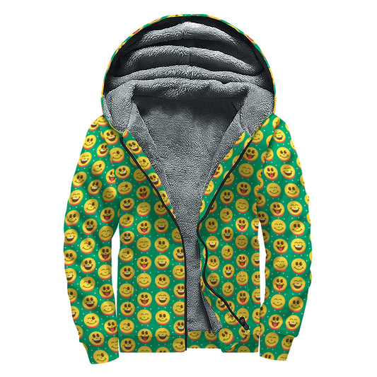 Cute Christmas Emoji Pattern Print Sherpa Lined Zip Up Hoodie