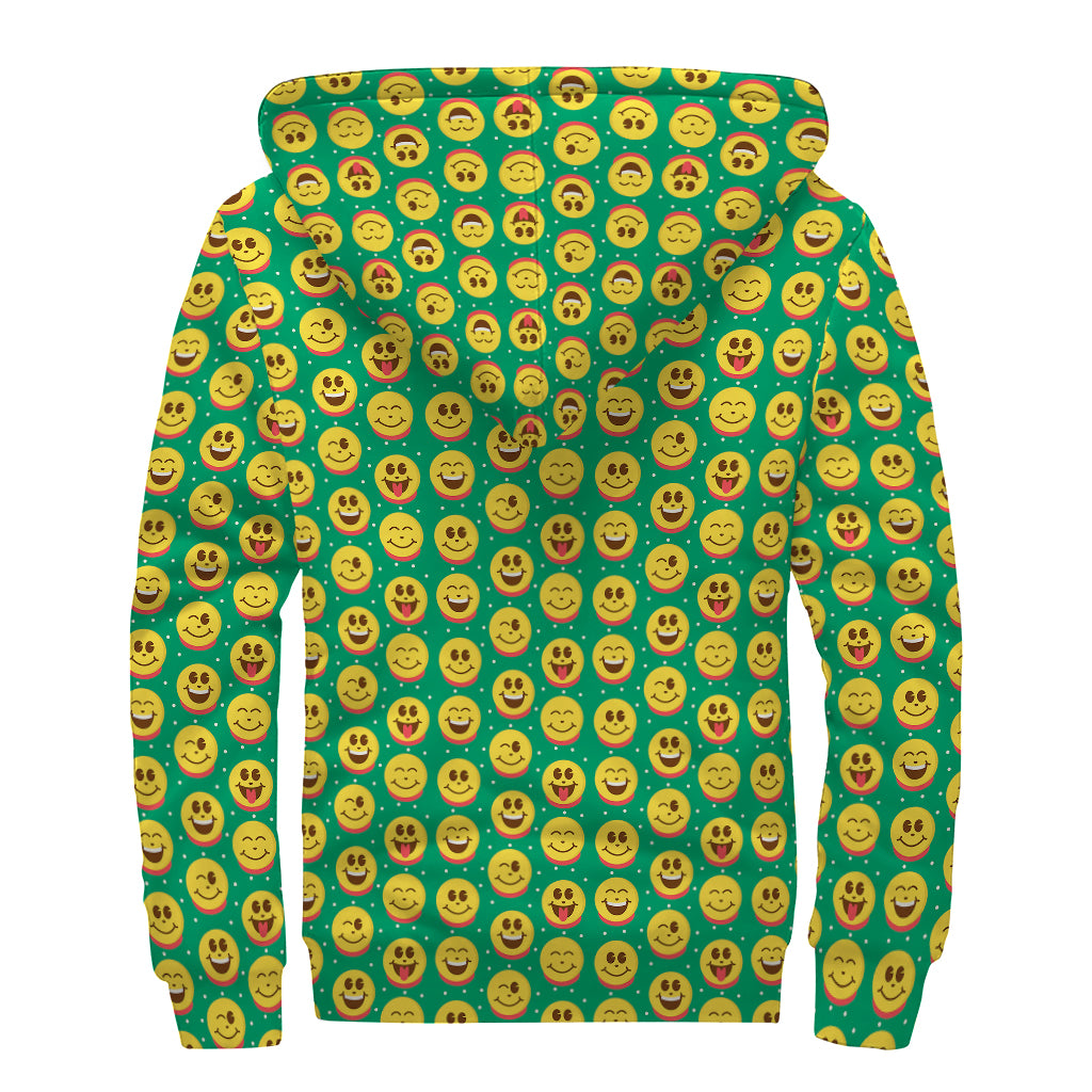 Cute Christmas Emoji Pattern Print Sherpa Lined Zip Up Hoodie