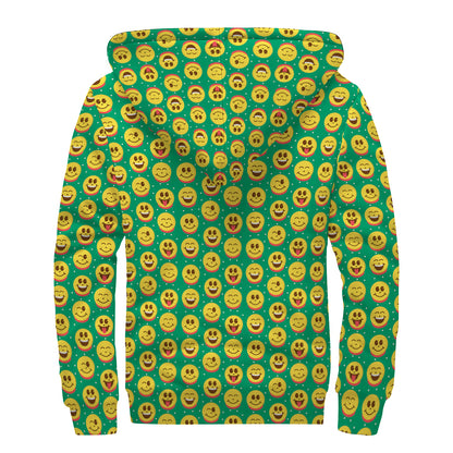 Cute Christmas Emoji Pattern Print Sherpa Lined Zip Up Hoodie