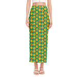 Cute Christmas Emoji Pattern Print Side Slit Maxi Skirt