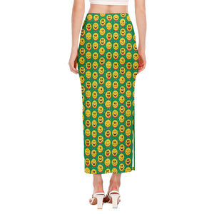 Cute Christmas Emoji Pattern Print Side Slit Maxi Skirt