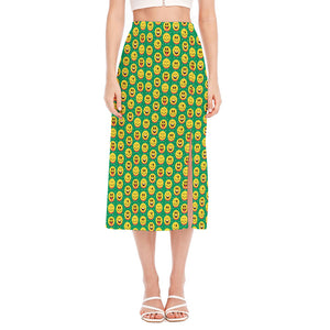 Cute Christmas Emoji Pattern Print Side Slit Midi Skirt