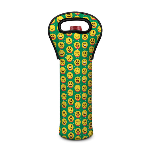 Cute Christmas Emoji Pattern Print Single Neoprene Wine Tote