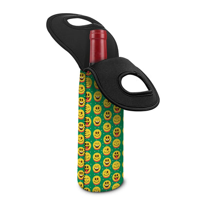 Cute Christmas Emoji Pattern Print Single Neoprene Wine Tote