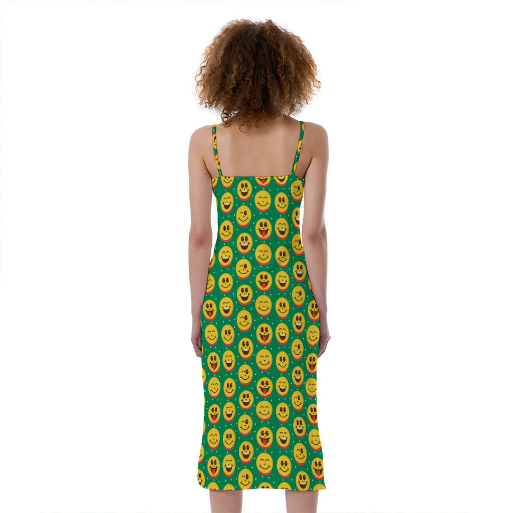 Cute Christmas Emoji Pattern Print Slim Fit Midi Cami Dress