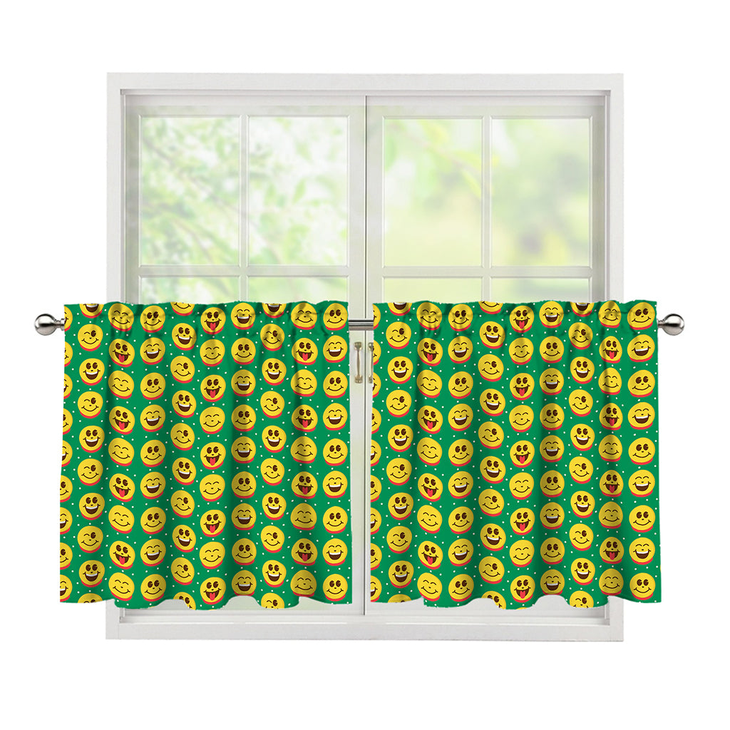 Cute Christmas Emoji Pattern Print Tier Curtains