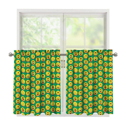 Cute Christmas Emoji Pattern Print Tier Curtains