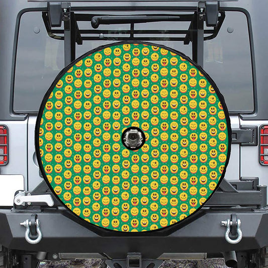 Cute Christmas Emoji Pattern Print Tire Cover With Camera Hole