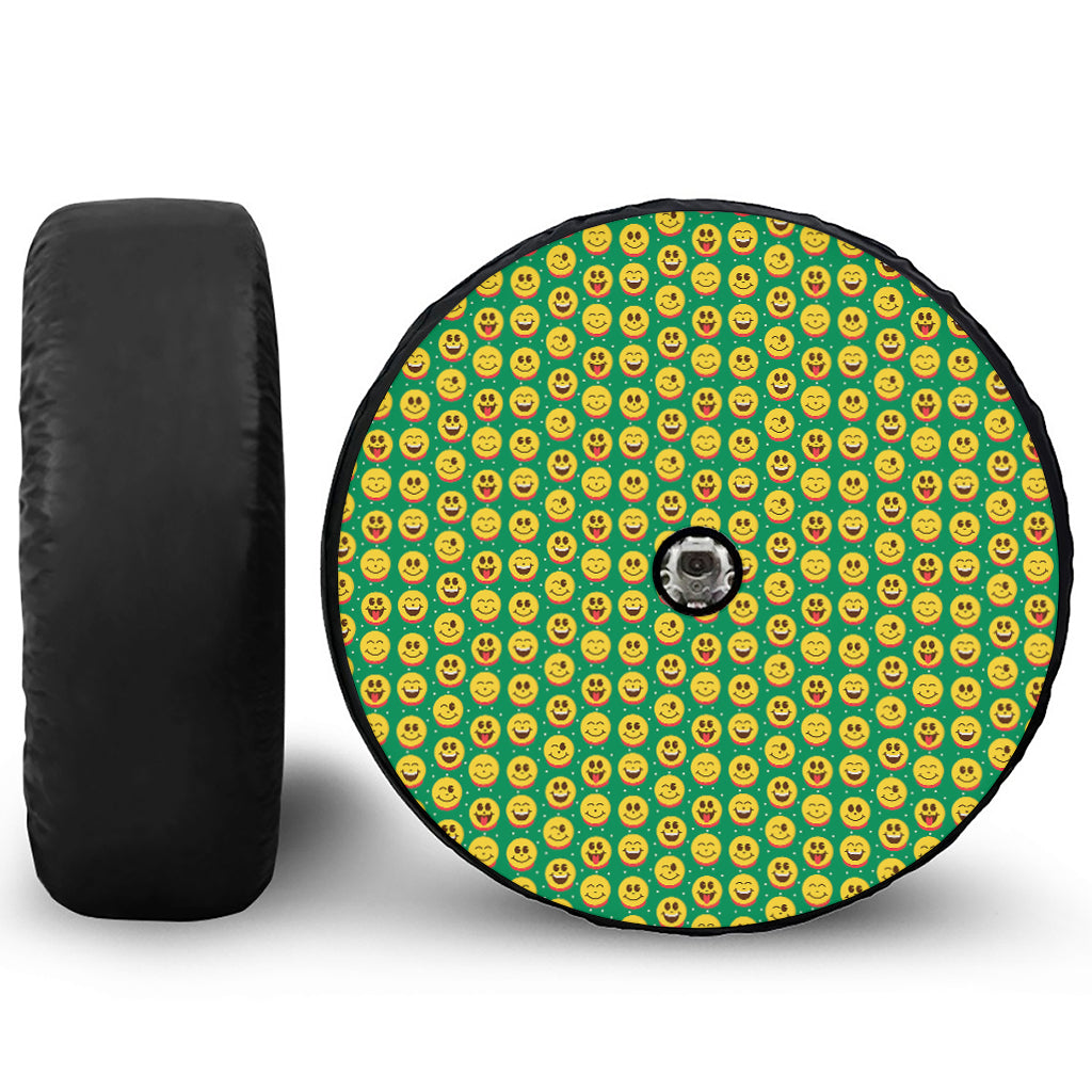 Cute Christmas Emoji Pattern Print Tire Cover With Camera Hole