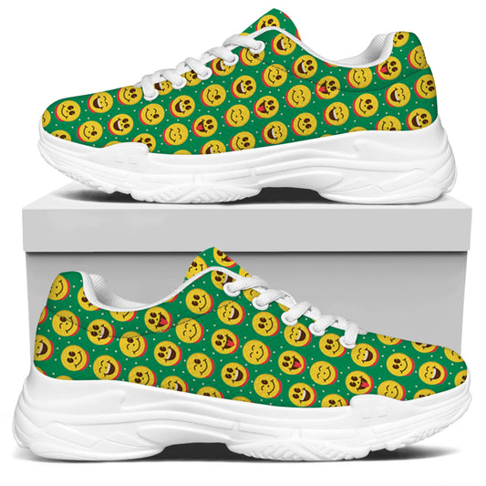 Cute Christmas Emoji Pattern Print White Chunky Shoes