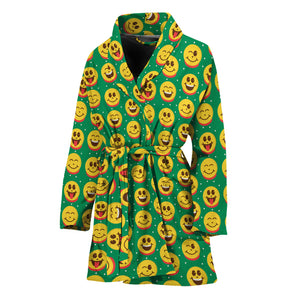 Cute Christmas Emoji Pattern Print Women's Bathrobe