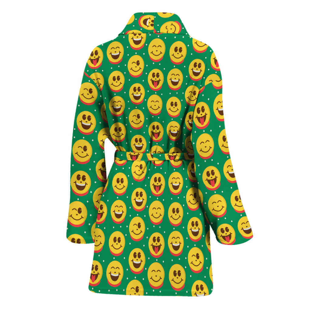 Cute Christmas Emoji Pattern Print Women's Bathrobe