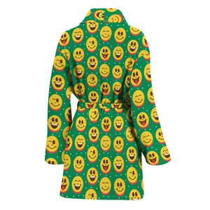 Cute Christmas Emoji Pattern Print Women's Bathrobe