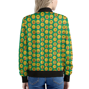 Cute Christmas Emoji Pattern Print Women's Bomber Jacket