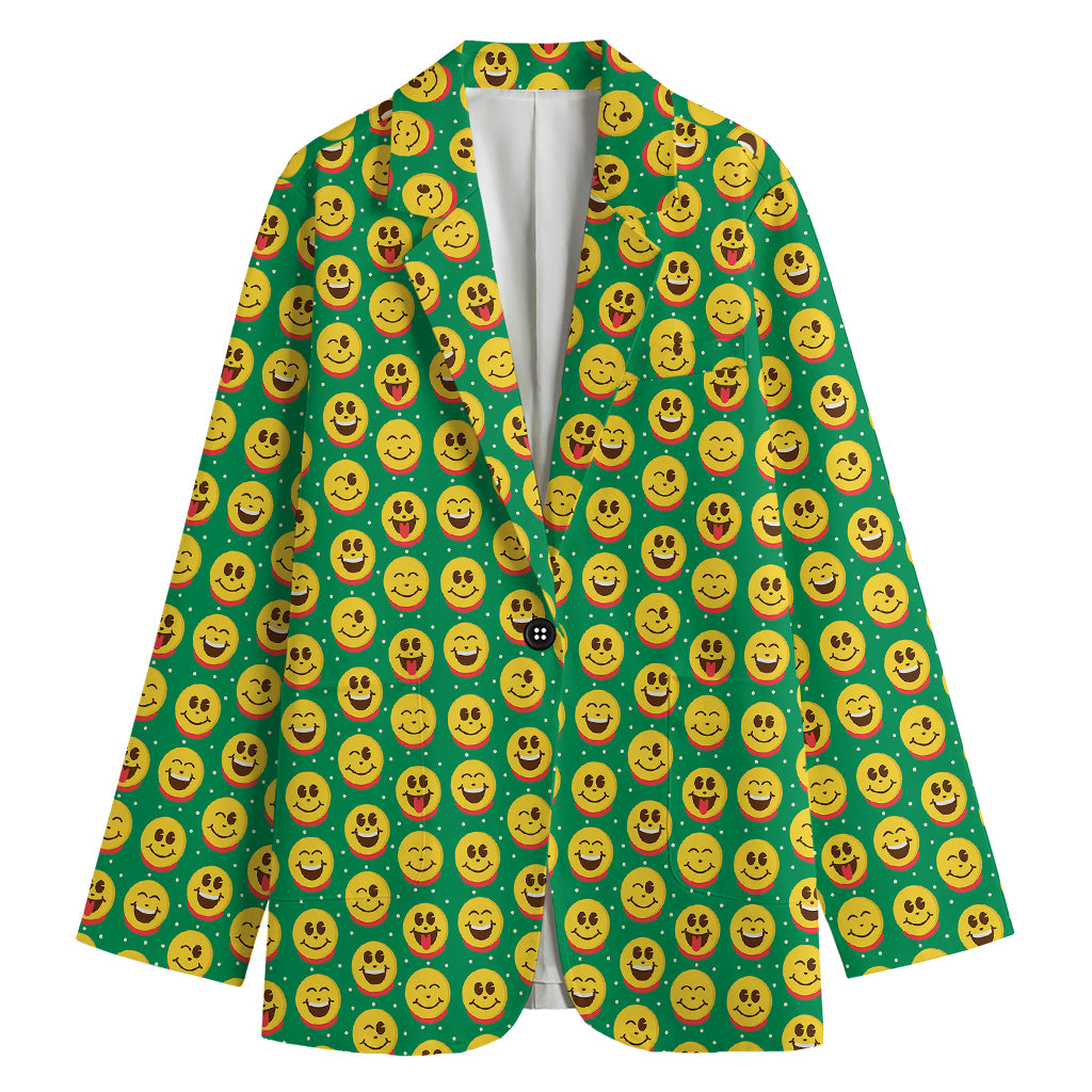 Cute Christmas Emoji Pattern Print Women's Cotton Blazer