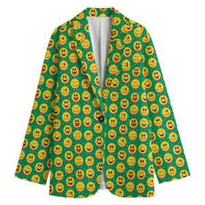 Cute Christmas Emoji Pattern Print Women's Cotton Blazer