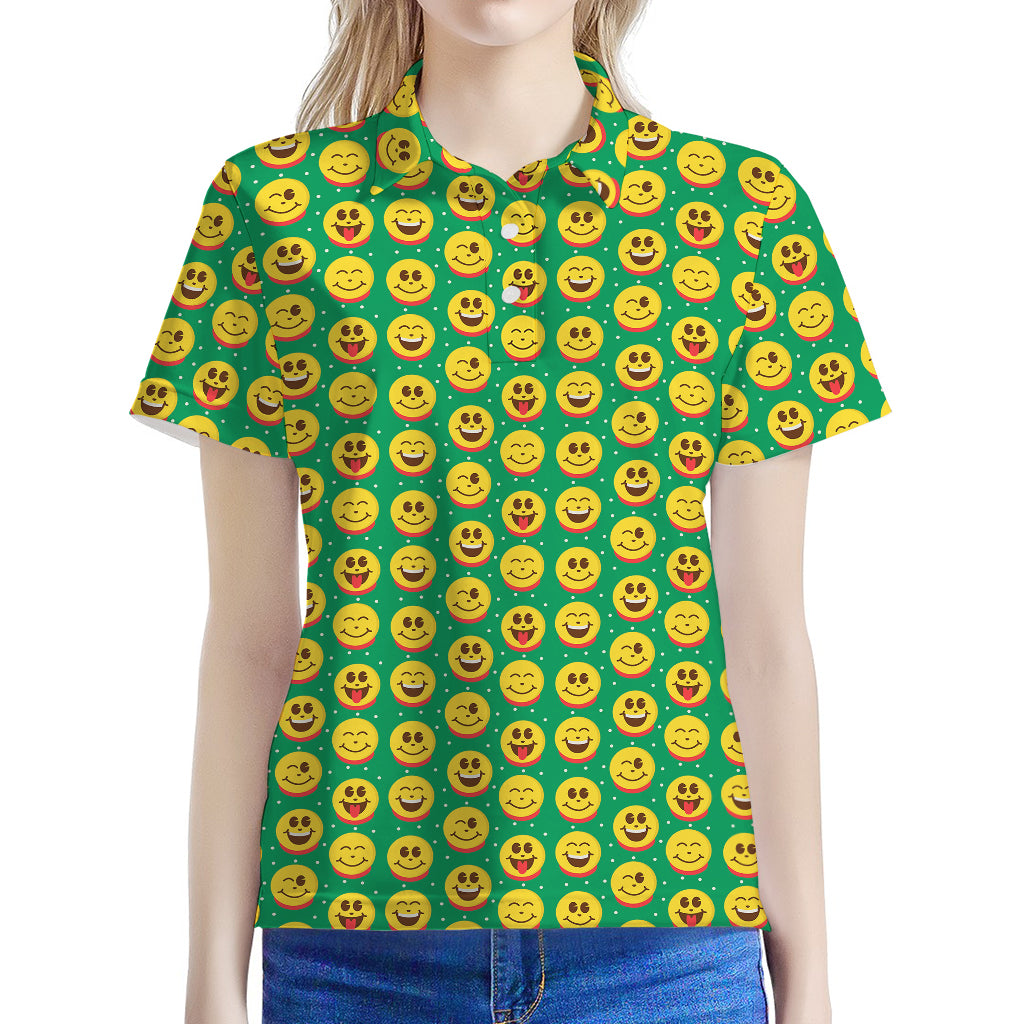 Cute Christmas Emoji Pattern Print Women's Polo Shirt