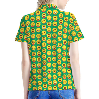 Cute Christmas Emoji Pattern Print Women's Polo Shirt