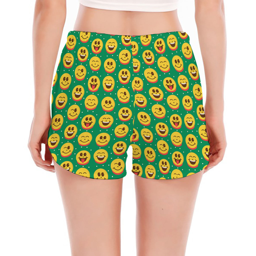 Cute Christmas Emoji Pattern Print Women's Split Running Shorts