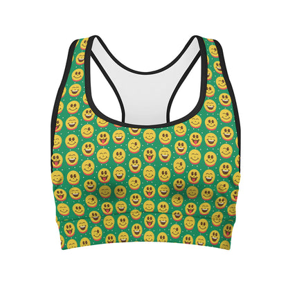 Cute Christmas Emoji Pattern Print Women's Sports Bra