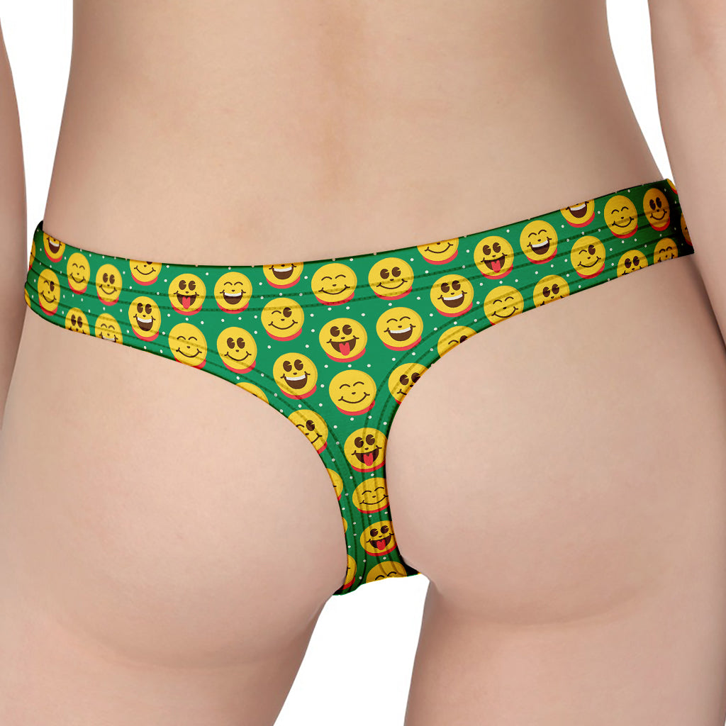 Cute Christmas Emoji Pattern Print Women's Thong