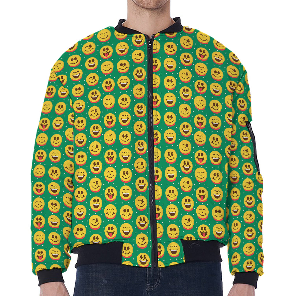 Cute Christmas Emoji Pattern Print Zip Sleeve Bomber Jacket