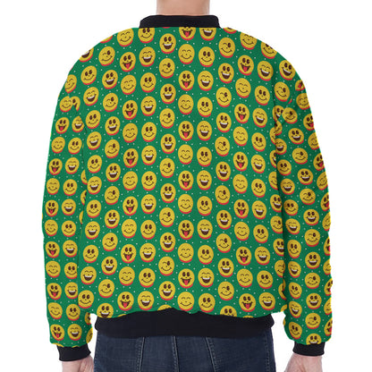 Cute Christmas Emoji Pattern Print Zip Sleeve Bomber Jacket