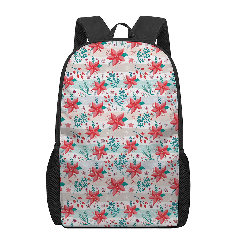 Cute Christmas Poinsettia Pattern Print 17 Inch Backpack