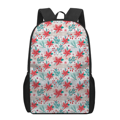 Cute Christmas Poinsettia Pattern Print 17 Inch Backpack
