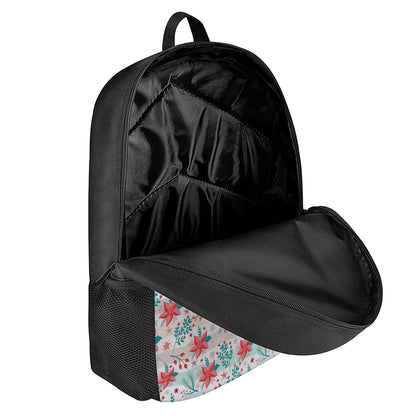 Cute Christmas Poinsettia Pattern Print 17 Inch Backpack