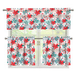 Cute Christmas Poinsettia Pattern Print 3 Piece Kitchen Curtains