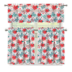 Cute Christmas Poinsettia Pattern Print 3 Piece Kitchen Curtains