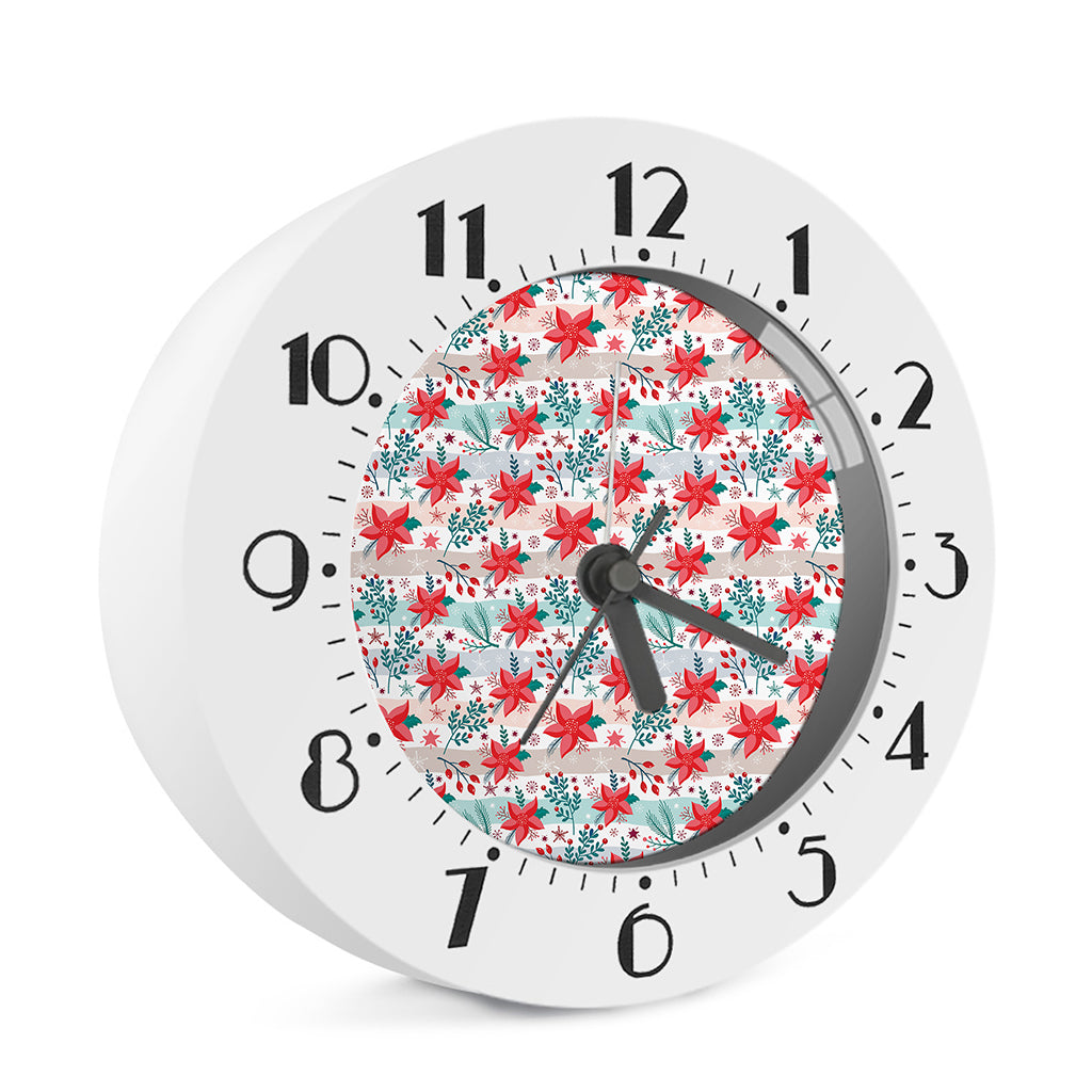 Cute Christmas Poinsettia Pattern Print Alarm Clock