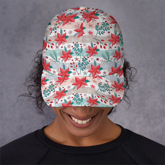 Cute Christmas Poinsettia Pattern Print Baseball Cap