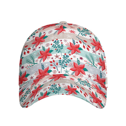 Cute Christmas Poinsettia Pattern Print Baseball Cap