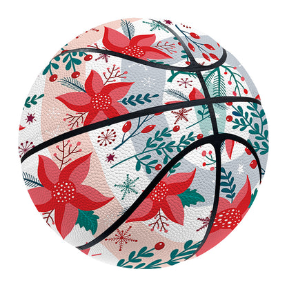 Cute Christmas Poinsettia Pattern Print Basketball