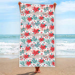 Cute Christmas Poinsettia Pattern Print Beach Towel