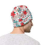 Cute Christmas Poinsettia Pattern Print Beanie