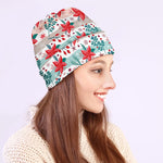 Cute Christmas Poinsettia Pattern Print Beanie