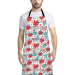 Cute Christmas Poinsettia Pattern Print Bib Apron With Pocket