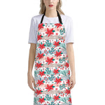 Cute Christmas Poinsettia Pattern Print Bib Apron With Pocket