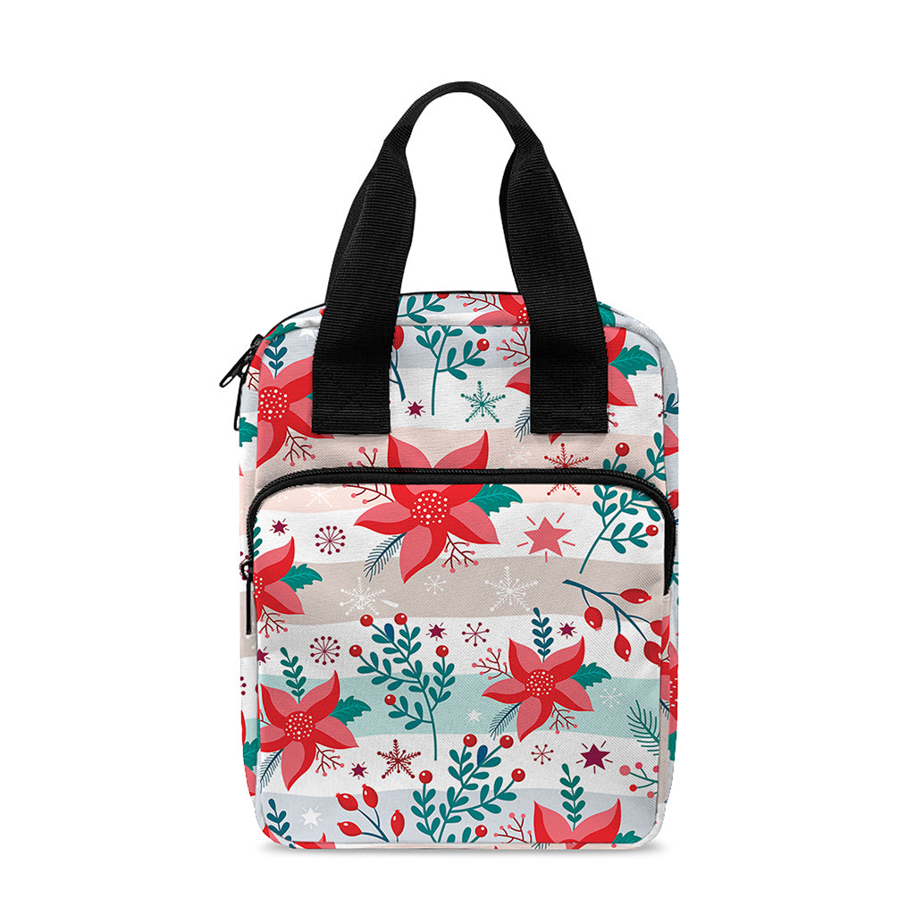 Cute Christmas Poinsettia Pattern Print Bible Tote Bag