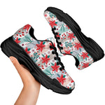 Cute Christmas Poinsettia Pattern Print Black Chunky Shoes