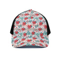 Cute Christmas Poinsettia Pattern Print Black Mesh Trucker Hat